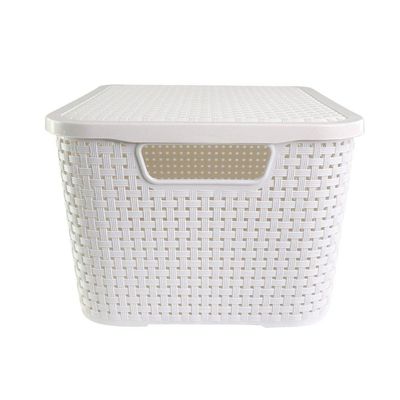 Caixa Organizadora Rattan Cesto Branco Com Tampa 7 Litros