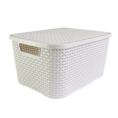 Caixa Organizadora Rattan Cesto Branco Com Tampa 7 Litros