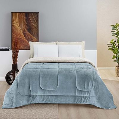 Coberdrom Diamond Casal King Sherpa Com Manta Flannel 01 Peça - Azul Quartzo