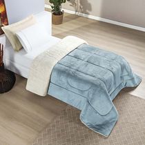 Coberdrom Diamond Solteiro Sherpa Com Manta Flannel 01 Peça - Azul Quartzo