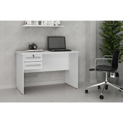 Escrivaninha Mesa 2 Gavetas Com Chave Branco
