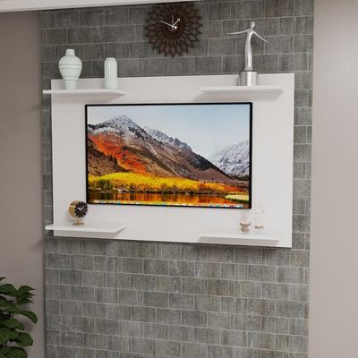 Painel De TV Até 50 Pol Amanda Minimalista Com Prateleira MDF Branco