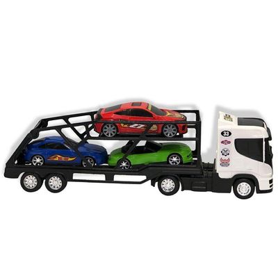Caminhão Cegonheira Grande Com 3 Carrinhos - Branco Transporte De Veículos De Forma Divertida