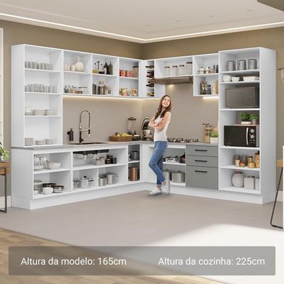 Armário De Cozinha Completa 549cm Branco/cinza Agata Madesa 01 Branco/cinza