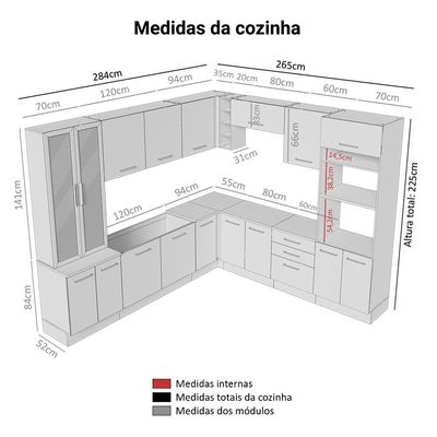 Armário De Cozinha Completa 549cm Rustic/cinza Agata Madesa 01 Rustic/cinza