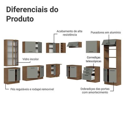 Armário De Cozinha Completa 549cm Rustic/cinza Agata Madesa 01 Rustic/cinza
