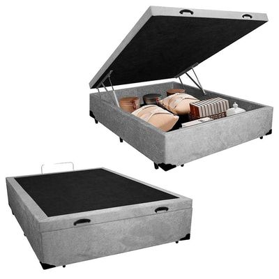 Cama Box Baú Casal Suede + Colchão De Espuma D33 - Sereneprime - 138cm Cinza