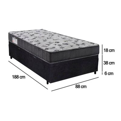 Cama Box Baú Solteiro Suede + Colchão De Espuma D33 - Sereneprime - 88cm Preto