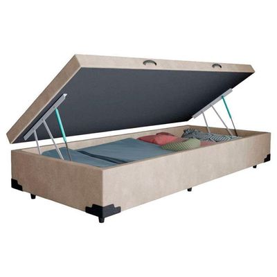 Cama Box Baú Solteiro Suede Sereneprime Bege 88x188x44