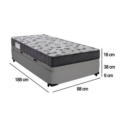 Cama Box Baú Solteiro Sintético + Colchão De Espuma D33 - Sereneprime - 88cm Cinza