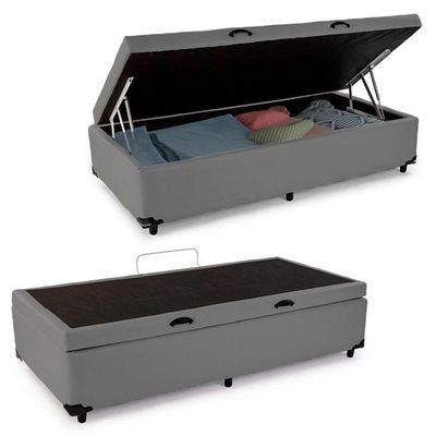 Cama Box Baú Solteiro Sintético + Colchão De Espuma D33 - Sereneprime - 88cm Cinza