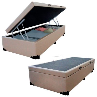 Cama Box Baú Solteiro Sintético + Colchão De Espuma D33 - Sereneprime - 88cm Bege