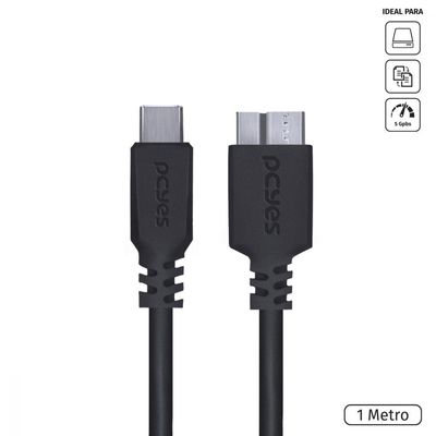 Cabo Para Hd Externo Usb Tipo C Para Micro Usb B 3.0 1 Metro Preto - P3ucmbp-1