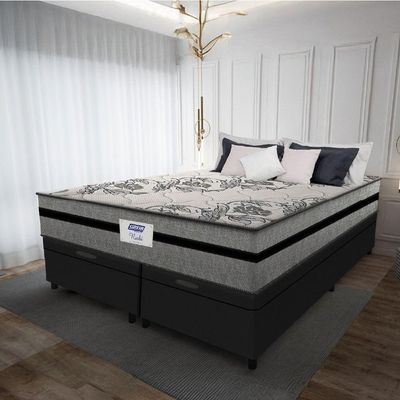 Cama Box Baú Casal King Colchão Gazin Com Molas Ensacadas Rubi 193x203x73cm Suede Preto/cinza