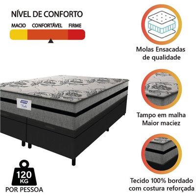 Cama Box Baú Casal King Colchão Gazin Com Molas Ensacadas Rubi 193x203x73cm Suede Preto/cinza
