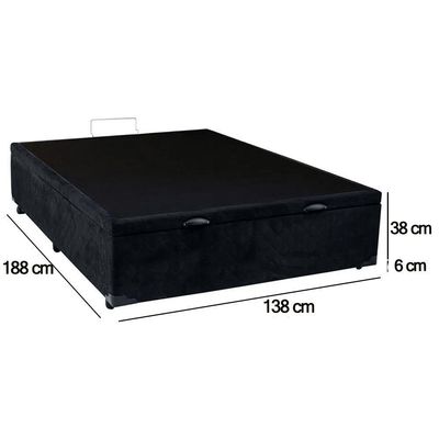 Cama Box Baú Casal Suede Sereneprime Preto 138x188x44