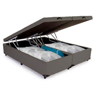 Cama Box Baú Queen Bipartido Sintético Sereneprime Cinza 158x198x44