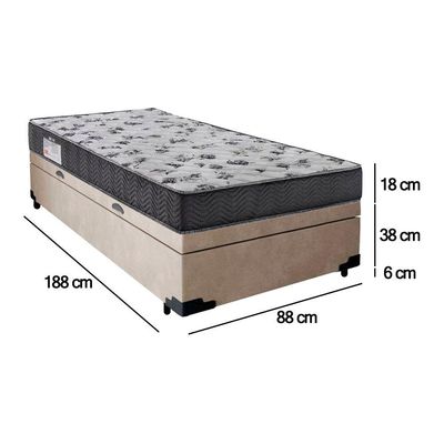 Cama Box Baú Solteiro Suede + Colchão De Espuma D33 - Sereneprime - 88cm Cor:bege