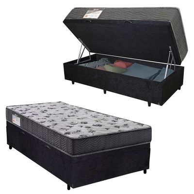 Cama Box Baú Solteiro Suede + Colchão De Espuma D33 - Sereneprime - 88cm Cor:preto