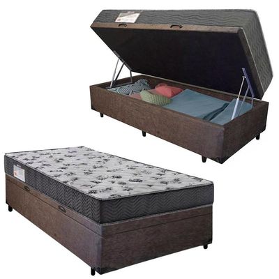 Cama Box Baú Solteiro Suede + Colchão De Espuma D33 - Sereneprime - 88cm Cor:marrom
