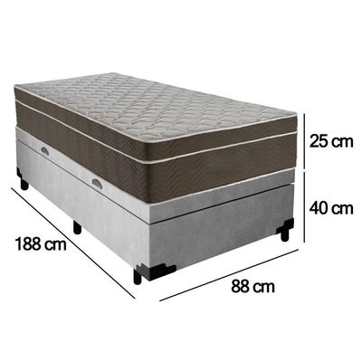 Cama Box Baú Suede Solteiro + Colchão Sereneprime Molas Ensacadas 88x188x69 Cinza