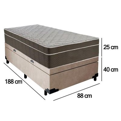 Cama Box Baú Suede Solteiro + Colchão Sereneprime Molas Ensacadas 88x188x69 Cor:bege