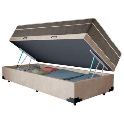 Cama Box Baú Suede Solteiro + Colchão Sereneprime Molas Ensacadas 88x188x69 Cor:bege