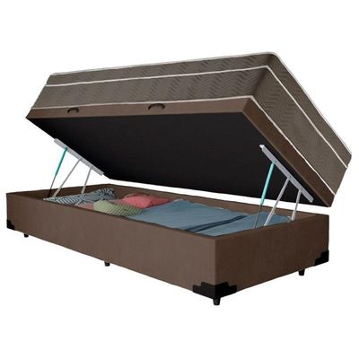 Cama Box Baú Suede Solteiro + Colchão Sereneprime Molas Ensacadas 88x188x69 Marrom