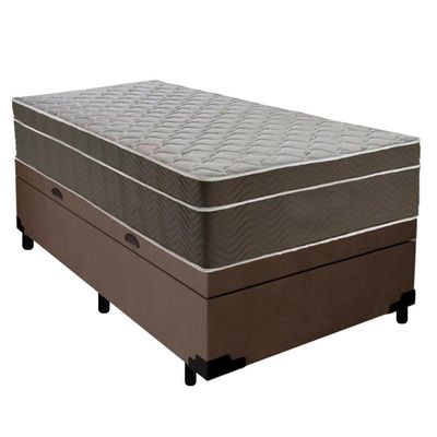 Cama Box Baú Suede Solteiro + Colchão Sereneprime Molas Ensacadas 88x188x69 Marrom