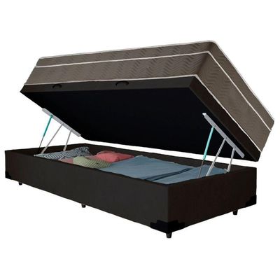 Cama Box Baú Suede Solteiro + Colchão Sereneprime Molas Ensacadas 88x188x69 Preto