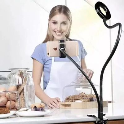 Iluminador Ring Light Suporte Celular Articulado Mesa Live Stream Controle
