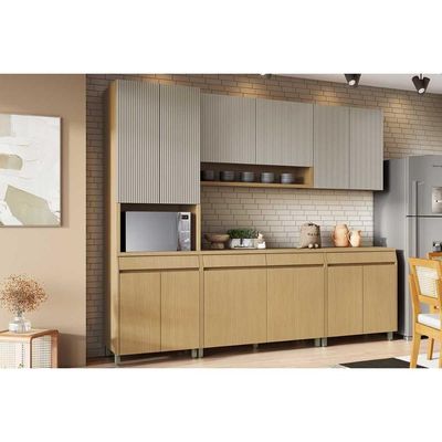 Cozinha Modulada Simone Mendes 5 peças (2Aéreos+2Balcões+1Paneleiro) C5P114 Carvalho/Cinza -Nesher