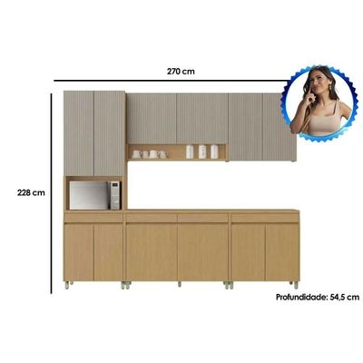 Cozinha Modulada Simone Mendes 5 peças (2Aéreos+2Balcões+1Paneleiro) C5P114 Carvalho/Cinza -Nesher