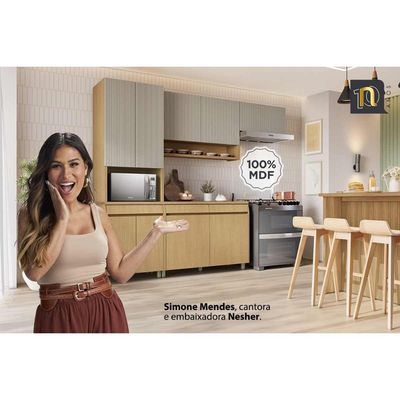 Cozinha Modulada Simone Mendes 5 peças (2Aéreos+2Balcões+1Paneleiro) C5P114 Carvalho/Cinza -Nesher