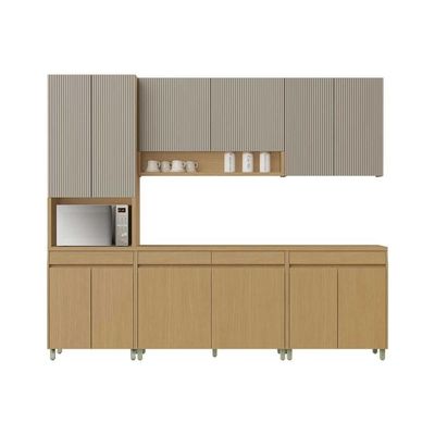 Cozinha Modulada Simone Mendes 5 peças (2Aéreos+2Balcões+1Paneleiro) C5P114 Carvalho/Cinza -Nesher