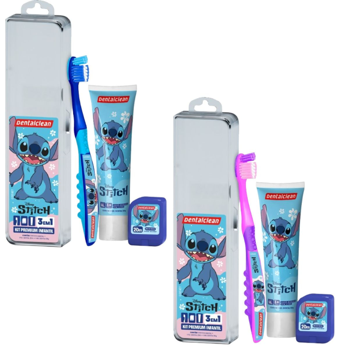 KIT PREMIUM INFANTIL 3EM1 STITCH - ROSA/AZUL - DENTALCLEAN