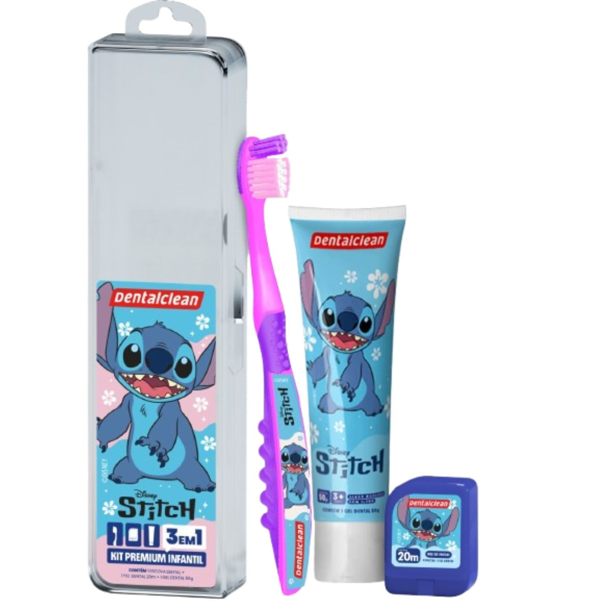 KIT PREMIUM INFANTIL 3EM1 STITCH - ROSA/AZUL - DENTALCLEAN