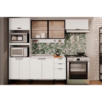 Gabinete De Cozinha Modulado Balcão Alpha 2506 3 Portas E 2 Gavetas Com Tampo 120cm Freijó