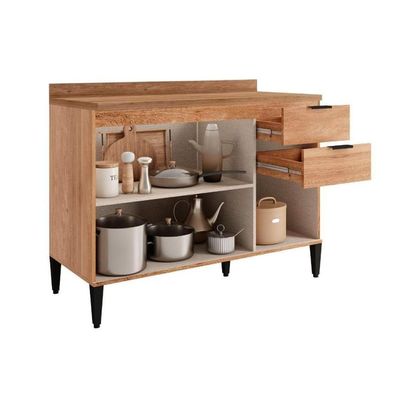 Gabinete De Cozinha Modulado Balcão Alpha 2506 3 Portas E 2 Gavetas Com Tampo 120cm Freijó