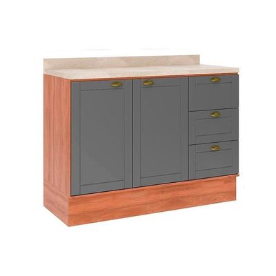 Gabinete De Cozinha Modulado Balcão Com Tampo Bella 2608 Com 2 Portas E 3 Gavetas 120cm Nogal Cinza
