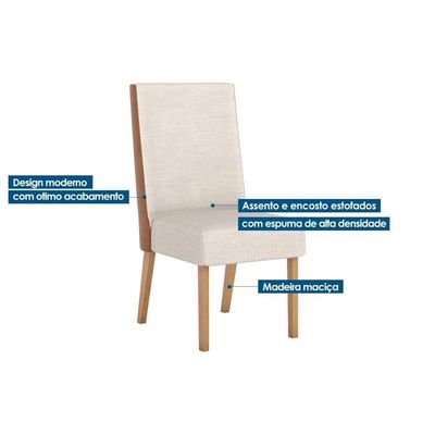 Kit 4 Cadeiras Sala Jantar Anne 4 Un Nature Courano Linho