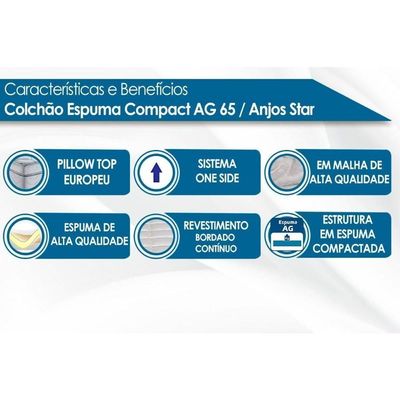 Conjunto Box Solteiro: Colchão Espuma D28 - Ag65 Anjos Star + Base Crc Suede Black (88x188)