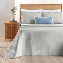 Cobre Leito Queen Verity 200 Fios Bordado 3 Peças Cinza