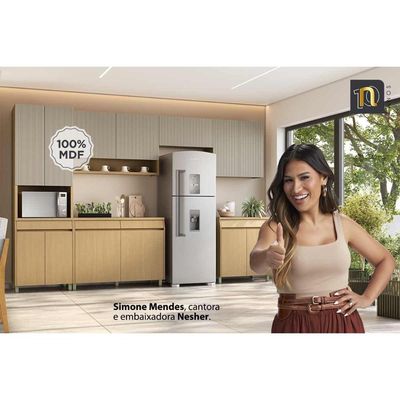 Kit Cozinha Modulada 6 Peças Simone Mendes (3Aéreos+2Balcões+1Paneleiro) Carvalho/Cinza - Nesher