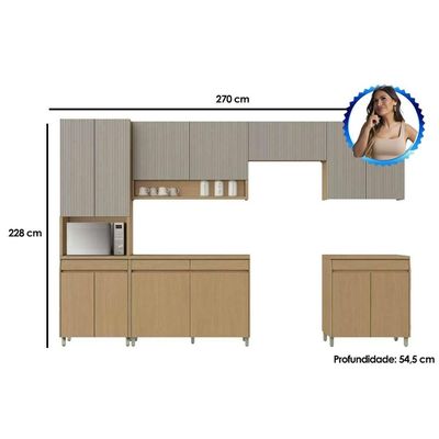 Kit Cozinha Completa 6 Peças Simone Mendes (3Aéreos+2Balcões+1Paneleiro) Carvalho/Cinza - Nesher