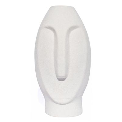 Vaso Decorativo Solitário Moai 18cm Artesanal Em Cimento Branco