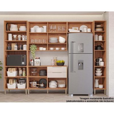 Cozinha Modulada Completa Divina 5 Peças 2 Aéreos + 1 Balcão+ 2 Paneleiros Cz004 Freijó Off White