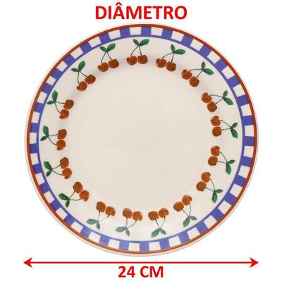 Jogo Pratos Raso Jantar 12 Pessoas 12 Peças Jardim Cerejas 26cm