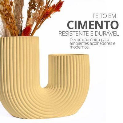 Vaso Decorativo Duplo Joana Artesanal 15cm Em Cimento Artesanal Amarelo