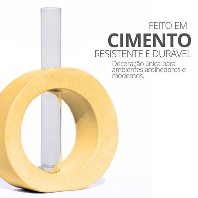 Vaso Decorativo Solitário Redondo 16,5cm Artesanal Em Cimento Amarelo